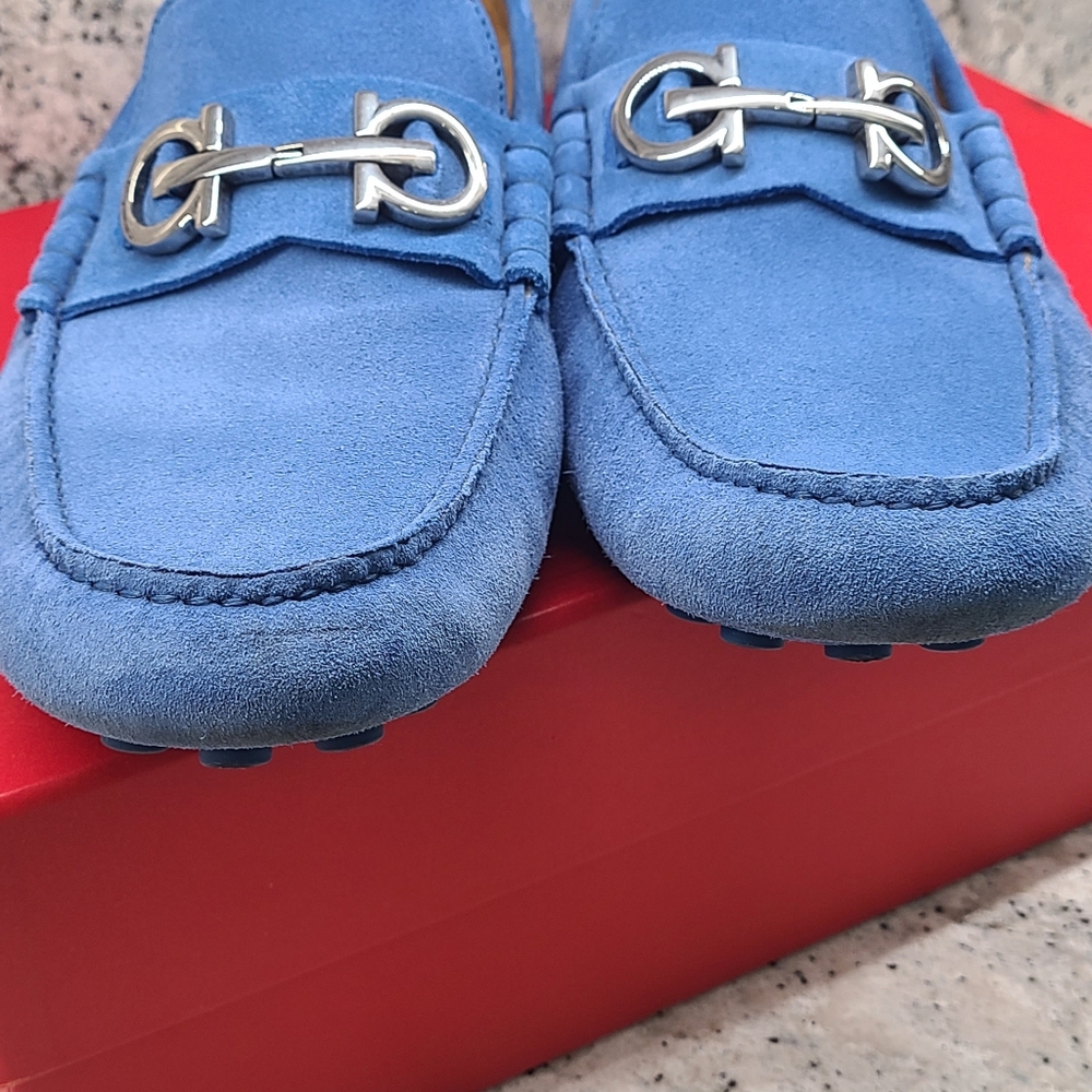 Ferragamo Grazioso Men's Loafer - Indigo Blue Suede - Picture 6 of 14